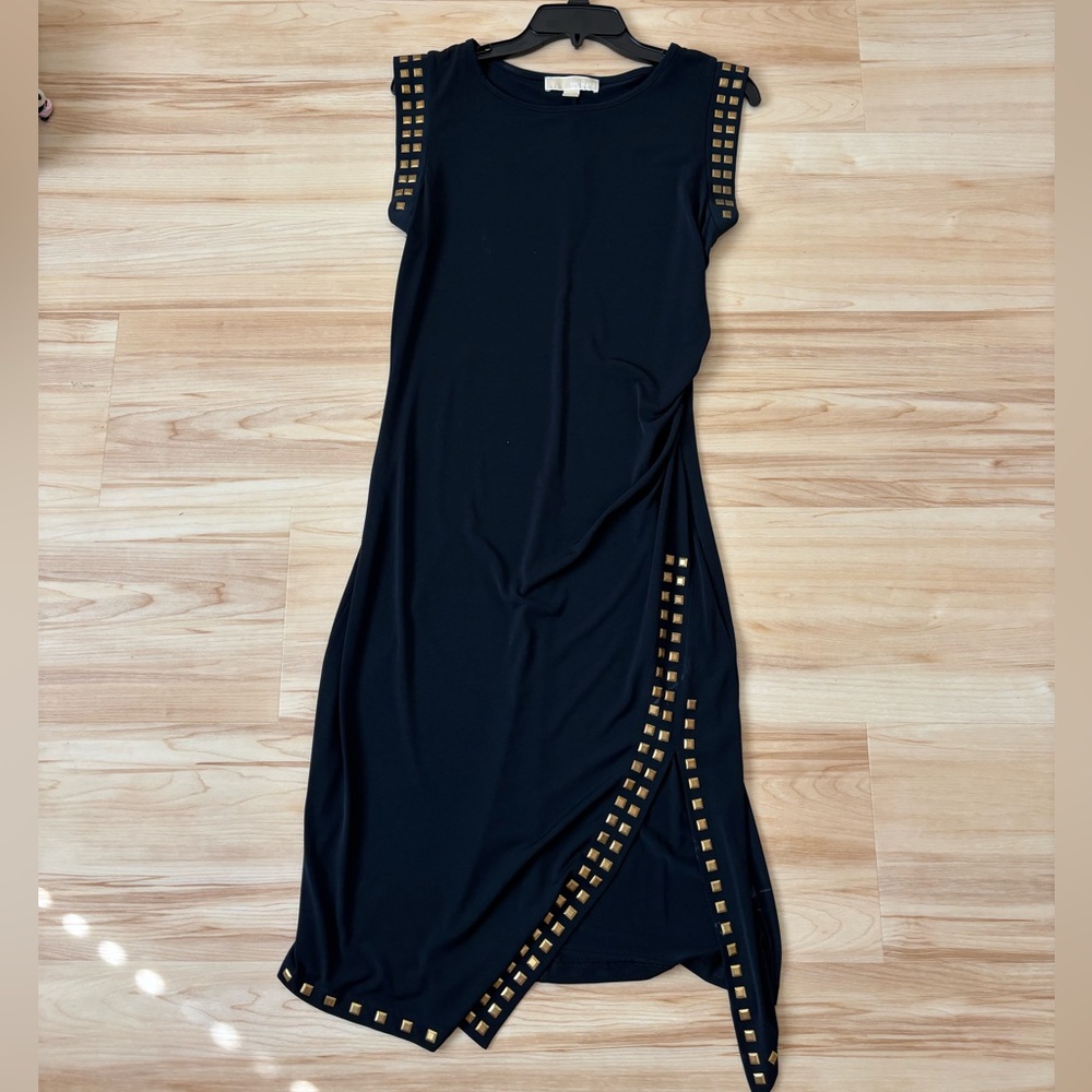 Michael Kors Black Maxi Dress with Gold Studs
